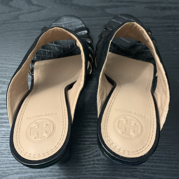 Tory Burch Woven Suede & Patent Leather Mules - Picture 8 of 12